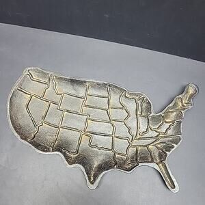 Vintage Cast Iron USA Map Tray Dish – Rustic State Outline Wall Art or Catchall